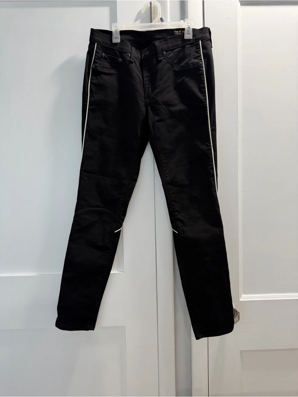 rag & bone Black Slim Jeans with White Side Piping